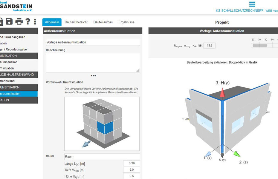 Außenraumsituation im webbasierten KALKSANDSTEIN Schallschutzrechner
